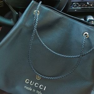 Authentic Black Gucci Leather Tote Bag